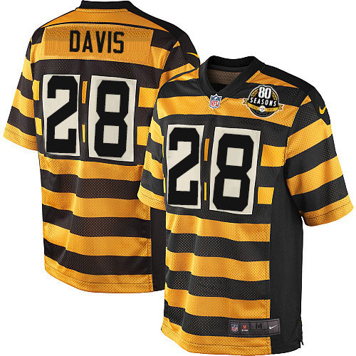 Men's Elite Sean Davis 80th Anniversary Nike Jersey Gold/Black Alternate - #28 Throwback NFL Pittsburgh Steelers